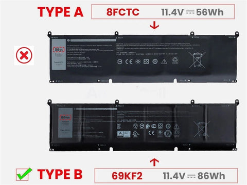 86Wh 69KF2 Battery for Dell XPS 15 9500 9510 9520 Precision 5550 5560 5570 A lienware M15 R3 R4 R5 R6 R7, M16 R1,M17 R3 R4,G7 15 7500,G15 5510 5511 5515 5520 Inspiron 7510 7610